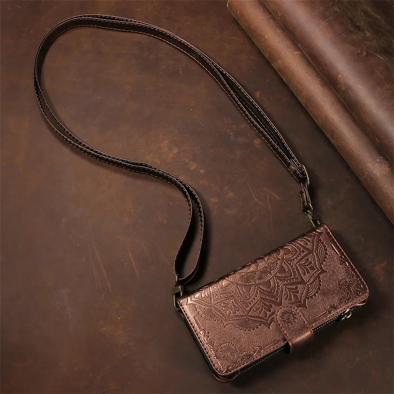 Luxury Long Strap Zipper Leather Wallet Case and Cover