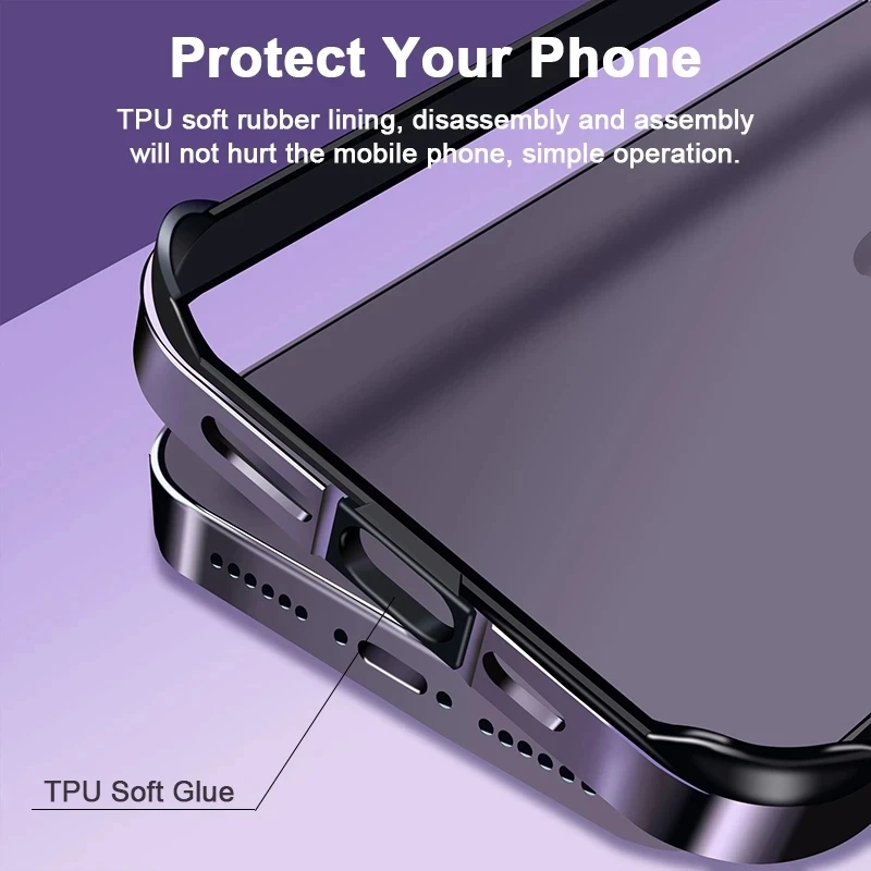 Pure Metal Bumper Cases For Iphon 14 13 12 11 15 16 Pro Max