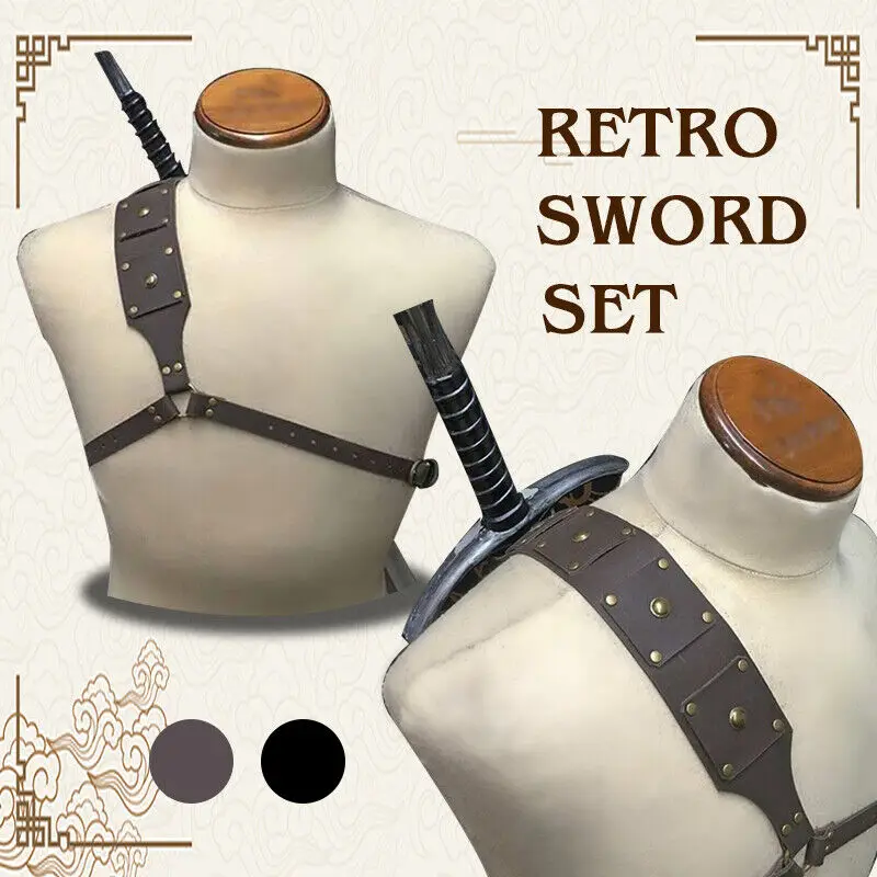 Medieval Retro Sword Shoulder Back Sheath Frog Holder Costume Cosplay Rapier Leather Buckle Holster Scabbard Costume Halloween