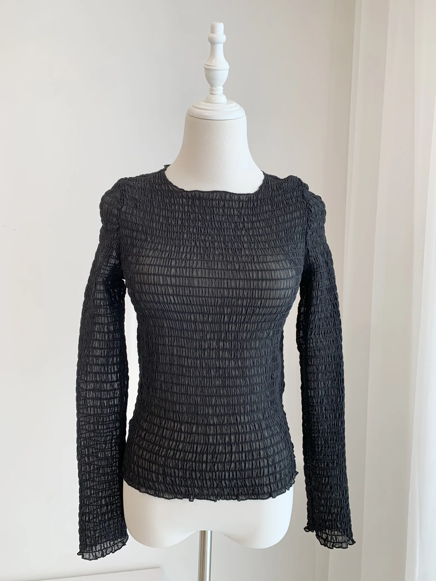 

Женский Шелковый Топ с длинным рукавом и круглым вырезом