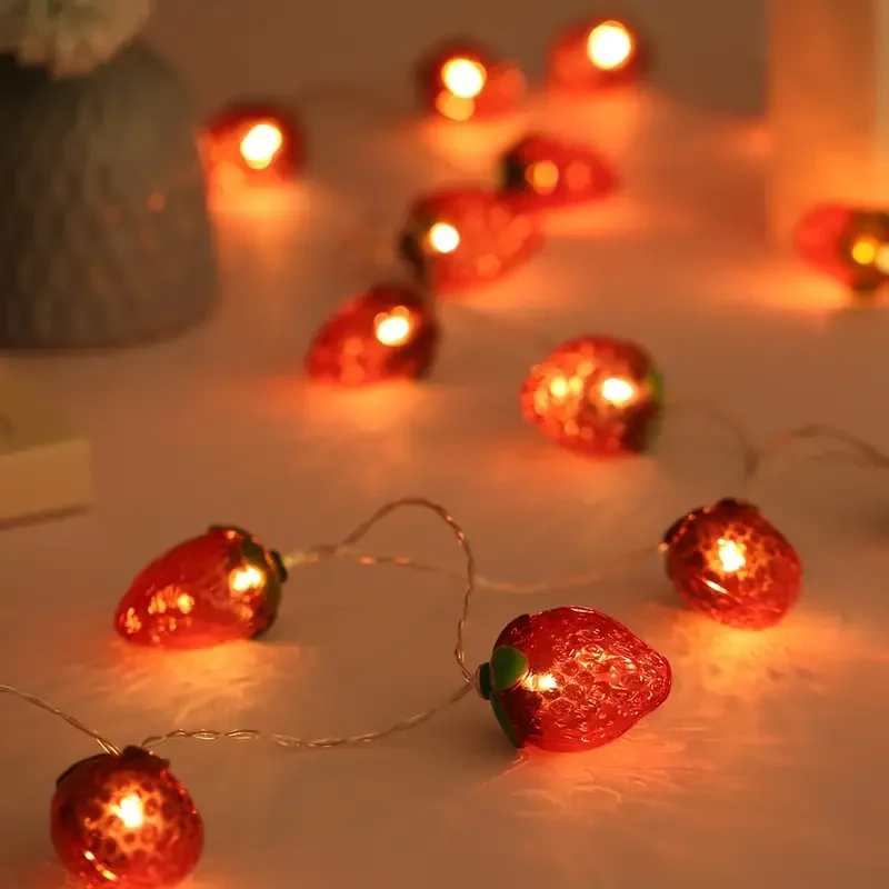LED Fairy Lights 1PC 10/20/30/40 LED Strawberry Fairy Lights Battery Operated Fruit String Lights For Indoor Outdoor Bedroom Holiday Decoration
