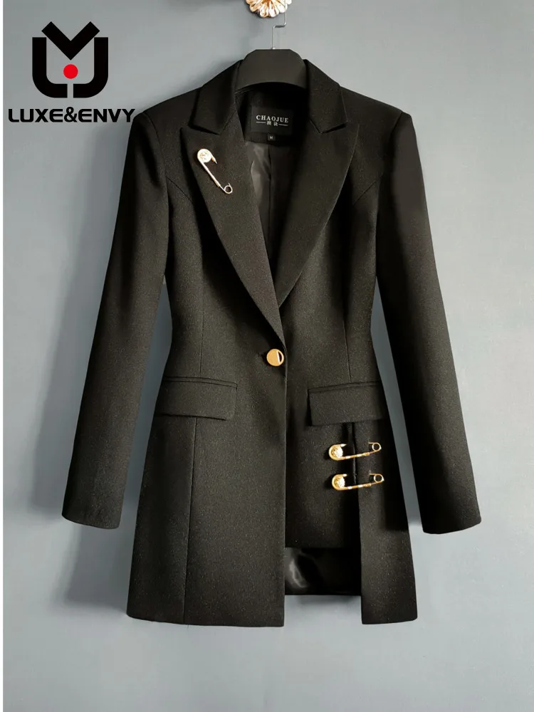

LUXE&ENVY Black Suit Top, Single Piece, 2024 Spring New Fashion Queen, Zhonglong Waisted Suit Jacket,