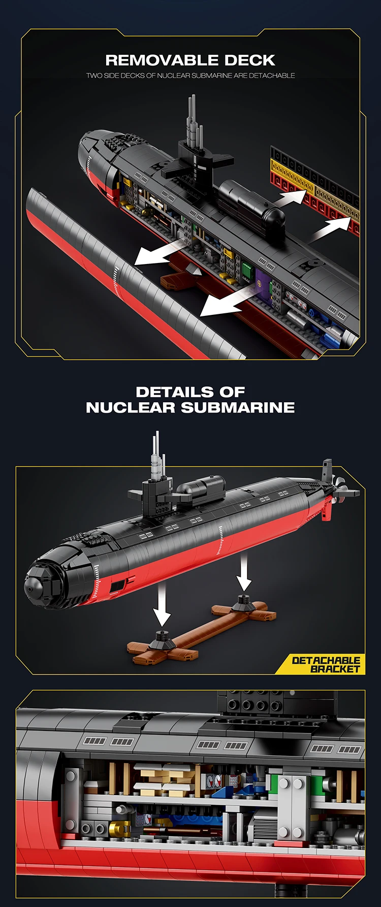 2988-teiliger SSN-688 U-Boot-Bausatz, Modellbausteine für Atom-U-Boote der Marine, Desktop-Deko, DIY-Spielzeug für Kinder – Detail 2