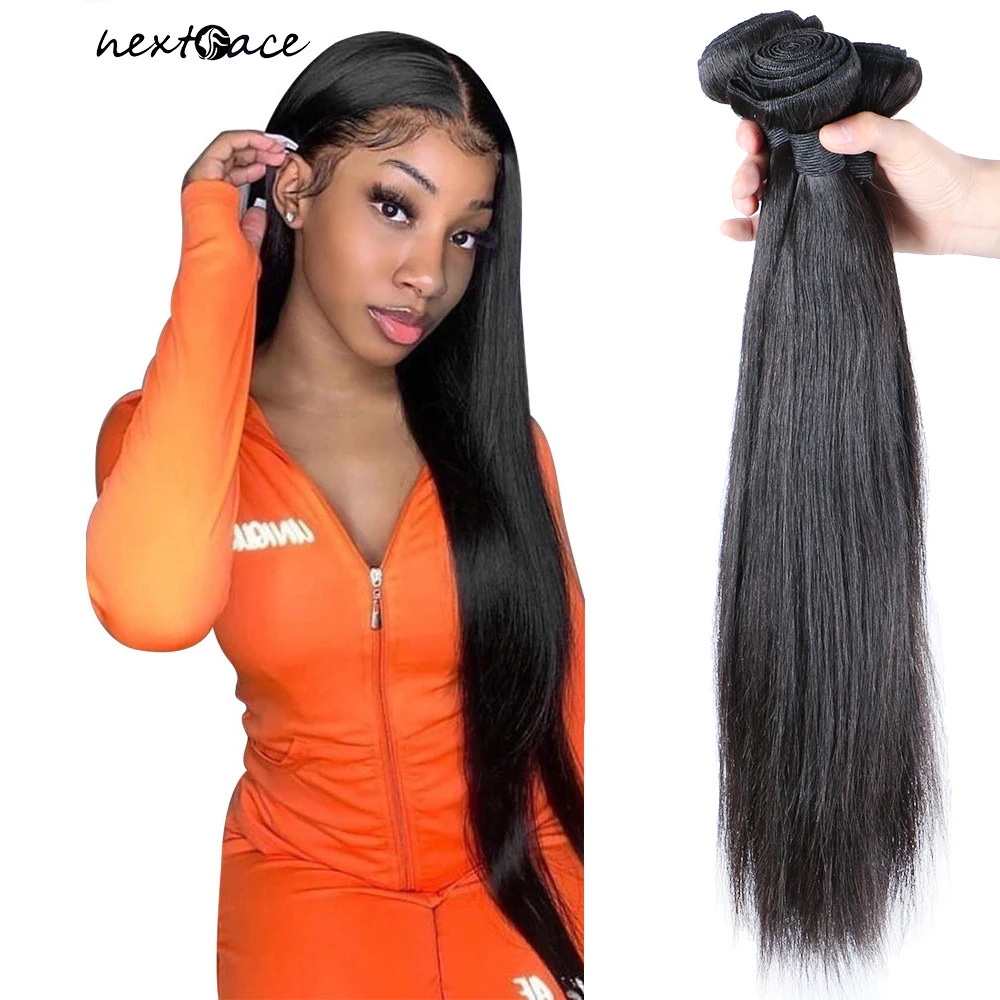 цена NextFace Natural Color Human Hair 10A Grade Straight Human Hair Bundles 20 22 24 26 28 inch Peruvian Hair Straight Hair Bundles