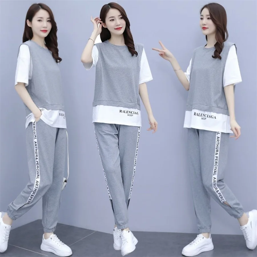 

Streetwear 2 Piece Set Tracksuit for Teen Girls Summer Outfits Jogger Set Short Sleeve Top Fashion Casual Pants Women S-3XL