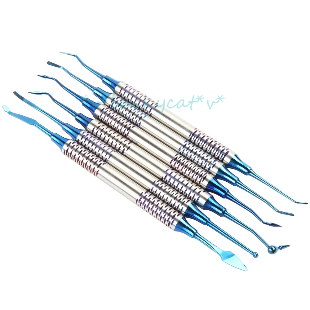 

6Pcs/set Dental Composite Resin materials Filling Spatula Titanium Plated Head dental tool Handle Restoration Set high quality