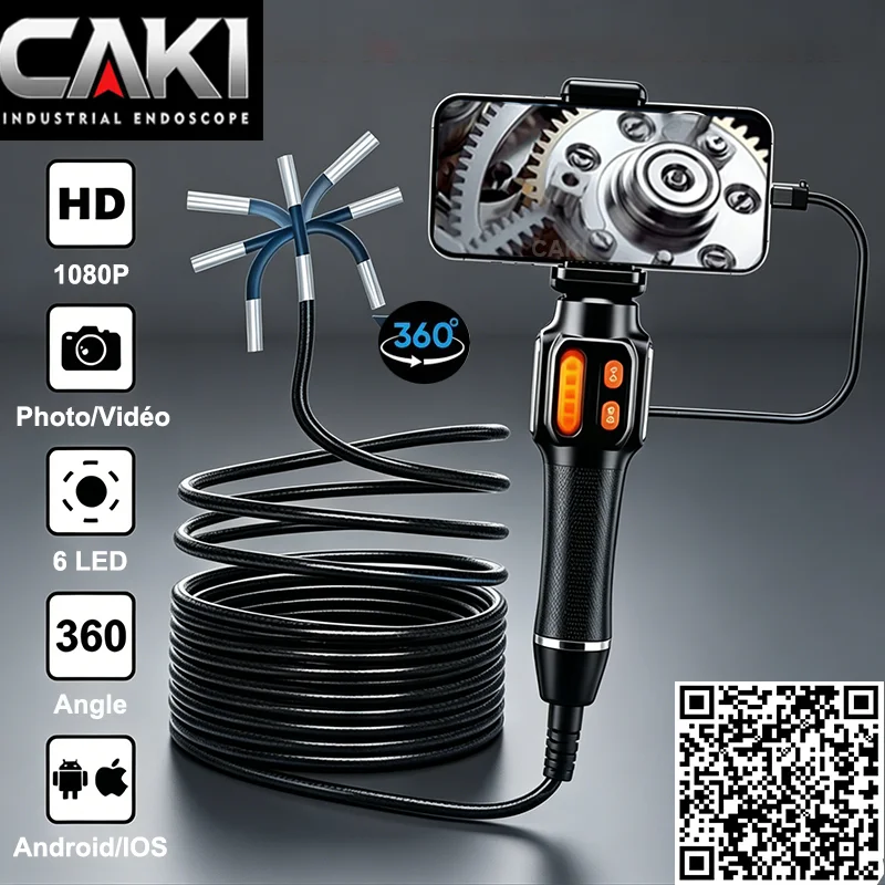 CAKI 360° Degree Rotation Endoscope Camera 6mm Lens HD Waterproof Sewer Camera IP67 for Automotive IOS Android suitable 1