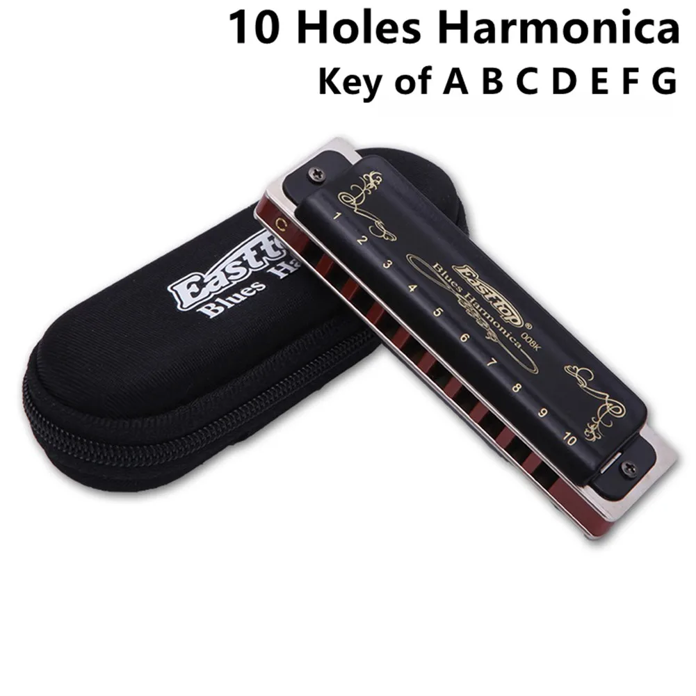 T008K Easttop 10 Holes Harmonica Blues Mouth Organ Professional Key Of A B C D E F G Musical Instruments Gift 180*28*18mm