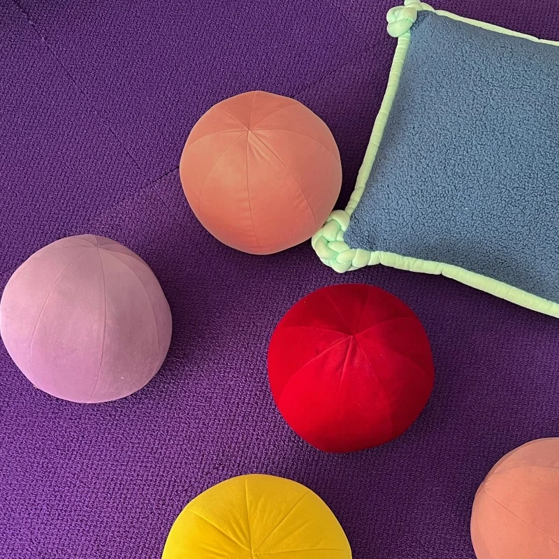Color ball pillow, antique solid color flannel, ball, round ball, homestay, soft sofa, bed, cushion 8