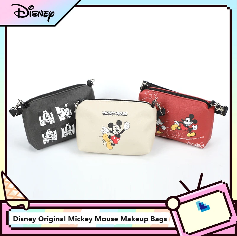 Disney Original Mickey Mouse Makeup Bags Removable Handbag Cartoon PVC Waterproof Cosmetic Bag Storage Wash Bag For Female
