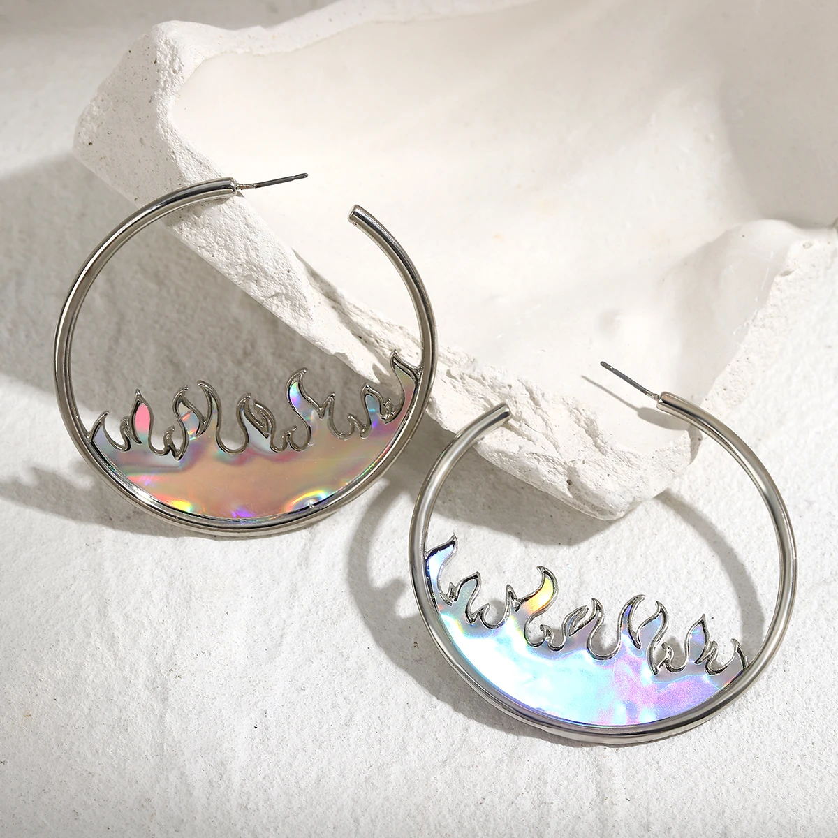 AENSOA Light Flame Earrings Fashion Aesthetic Punk Earrings for Women Egirl Laser Silver Color