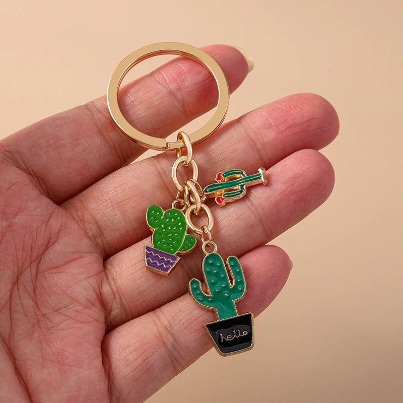 Aihua Niedlicher Wüstenpflanzen-Kaktus-Schlüsselanhänger für Damen und Herren, Schlüsselring, Taschenanhänger, DIY-Rucksackkette, Ringe, Schmuckgeschenke