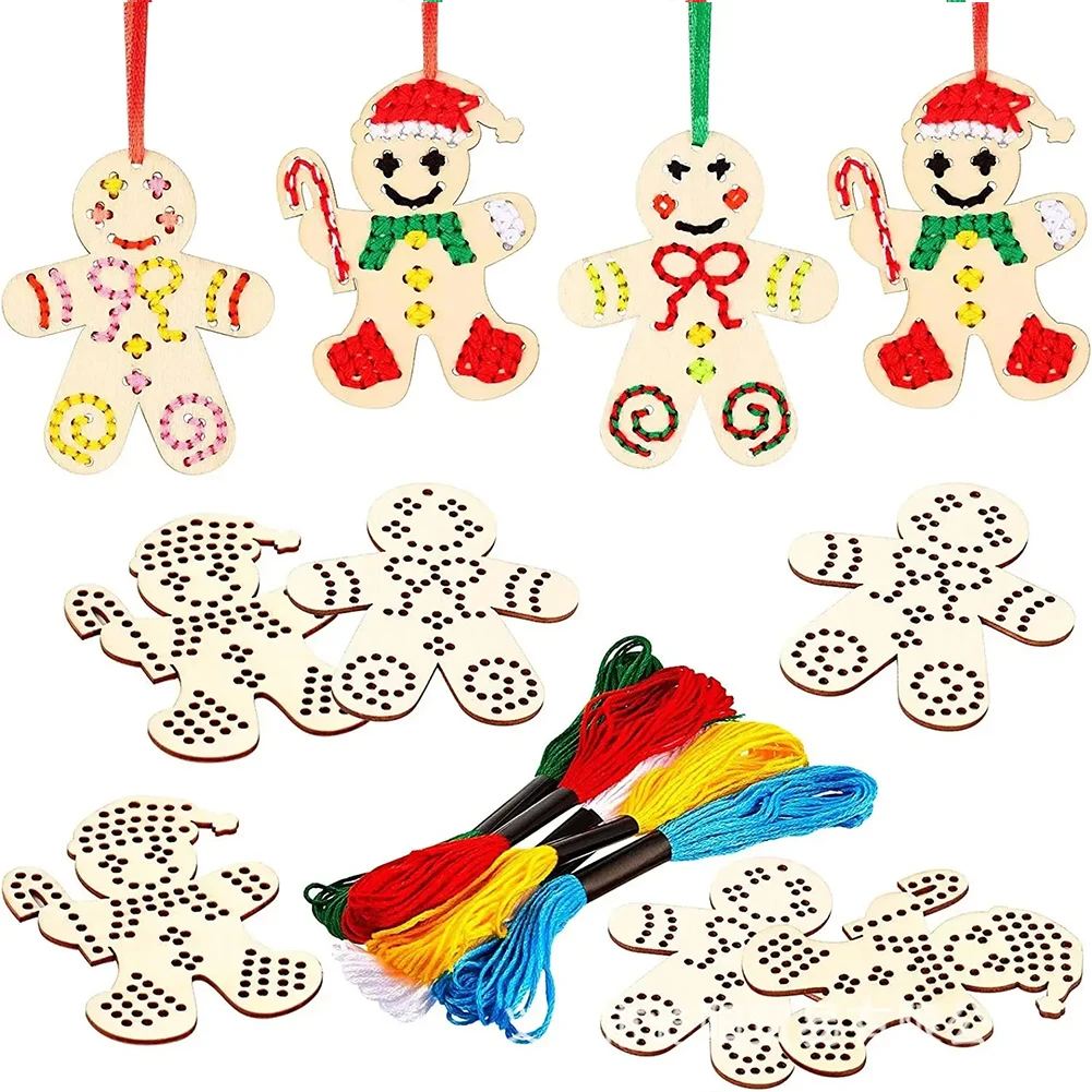 Cross Stitch Hanging Pendant Snowflake DIY Needlework Art Pendant Kit Wooden Ornaments Making Kit for Home Xmas Tree Decor