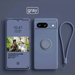 Sleek Silicone Case with Finger Ring Stand and Lens Protection in Solid Color for Pixel 8 Pro (GRAY)