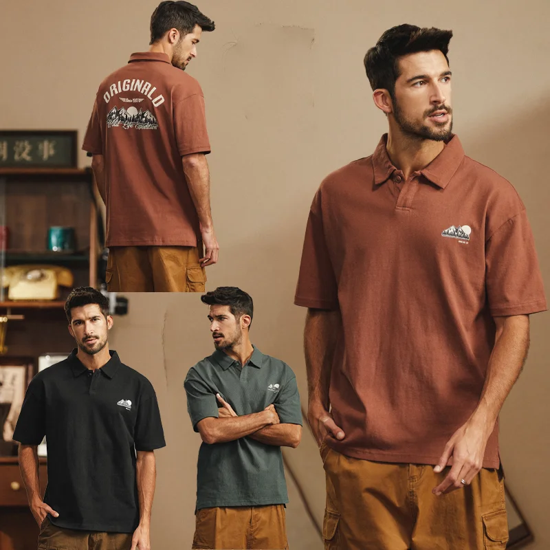 

Summer Cotton Retro Polo Shirt For Men Short Sleeve Casual Large Size Loose Top Tees Harajuku Lapel Men Short Sleeve Tee