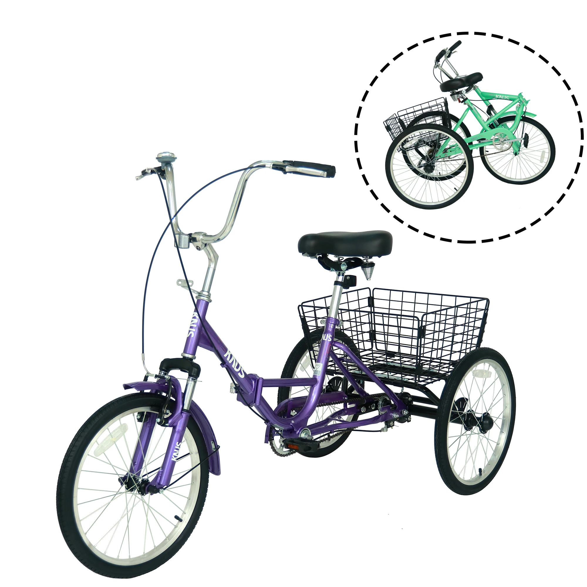 

24 inch Adult Folding City Tricycle bicycle 3 Wheel Foldable Трехколесный Велосипед 7-Speed With Rear Shopping Basket