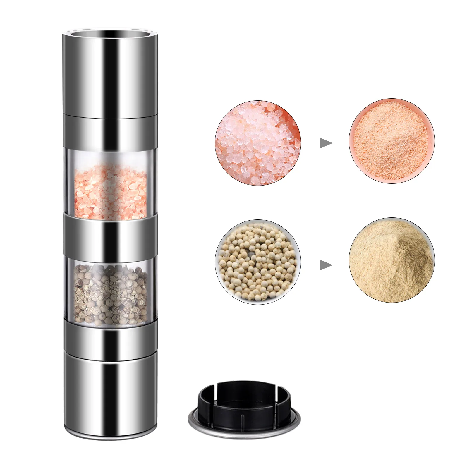 Manual Pepper Grinder Double Sided Stainless Steel Salt Mill Container Dining Kitchen Grinding Accessories Center Split