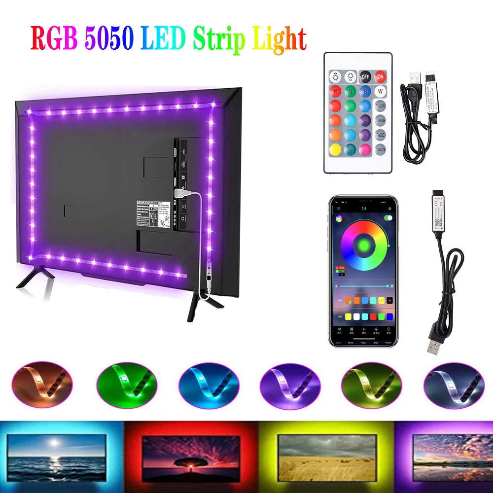 Светодиодная лента, Bluetooth, управление через приложение, RGB 5050, USB,  5 В | AliExpress