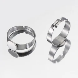 Set of 10 Stainless Steel Adjustable Ring Settings with Round Bezel Blanks (8mm base)