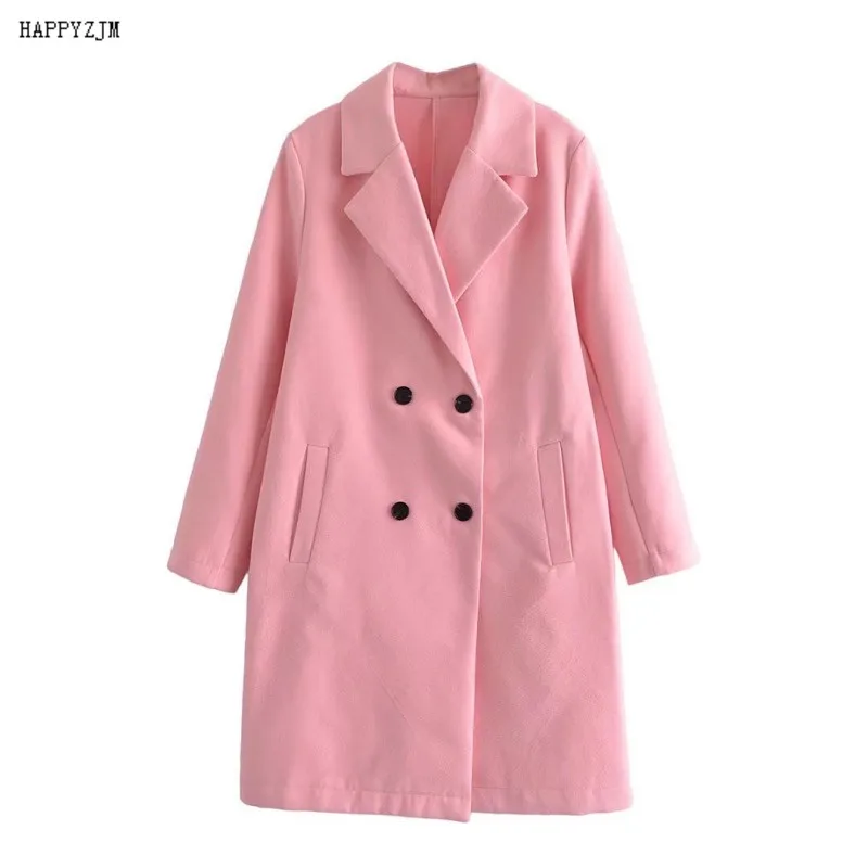 

2022 New Women Multicolor Lapel Mid-Length Woolen Coat Autumn/Winter Double-Breasted Casual Trendy High Street Loose Jacket
