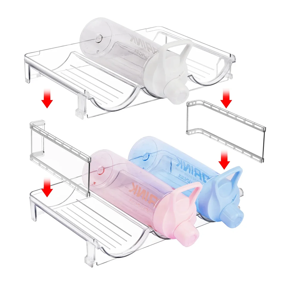 WANDGU Bottiglie organizer per frigorifero: 8 bottiglie, portabottiglie impilabili, portabottiglie di vino, in plastica, porta lattine, porta bottiglie d'acqua trasparente per armadio, ufficio