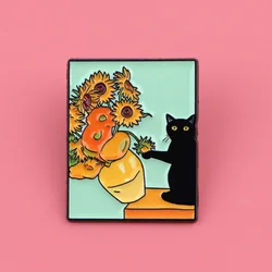 Van Gogh Inspired Starry Night Cat Brooch - Enamel Art Pin Badge Fashion Accessory Gift (B)