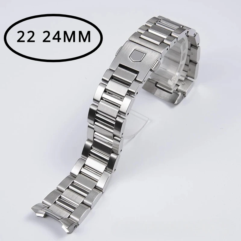 

For TAG HEUER CARRERA 1887 Strap Watches Accessories 316L Stainless Steel Bracelet Men Silver WatchBand Safe Buckle 24 22mm