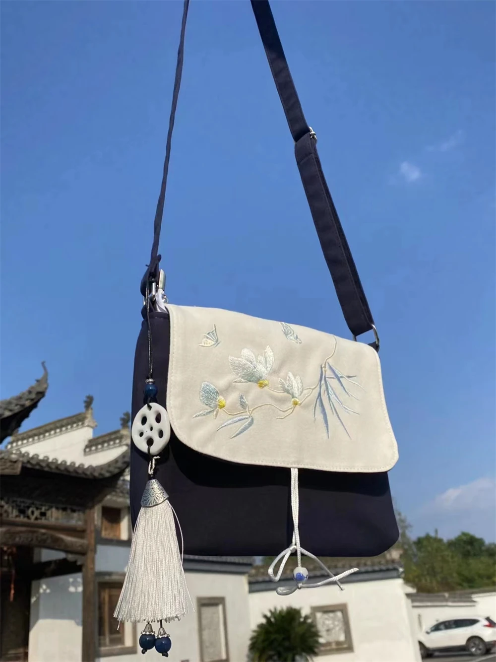 Ethnic Style Embroidered Canvas Satchel Casual Hanfu Shoulder Bag Daily Portable Crossbody Coin Purse Women Girl Gift 2