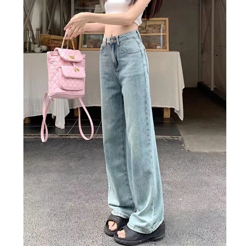 Women Y2K Wide Leg High Waisted Jeans Baggy Embroidery Blue Streetwear Denim Pants Jeans Wide Cute Boyfriend Mom Jeans Women