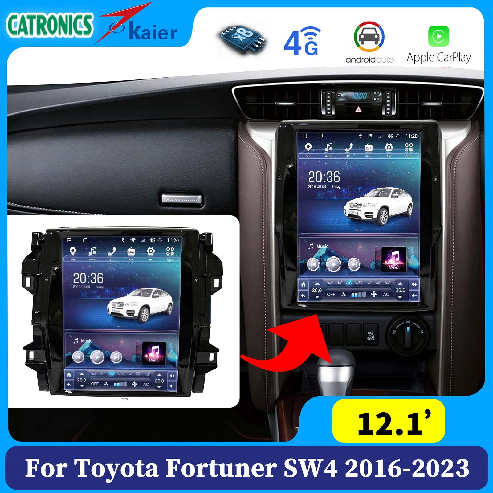Fortuner Tesla Multimedia 12.1 calowy wyświetlacz pionowy ekran jednostka główna DVD Stereo Toyota Hilux Vigo SR SW4 JBL 2022 Android Radio