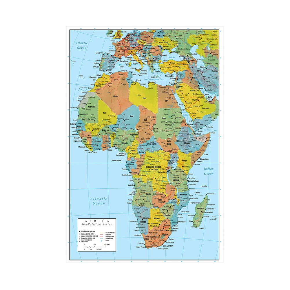 Africa Map English 2011 Version Poster and Prints Canvas Painting Living Room Decor Office School Supplies 100*150cm