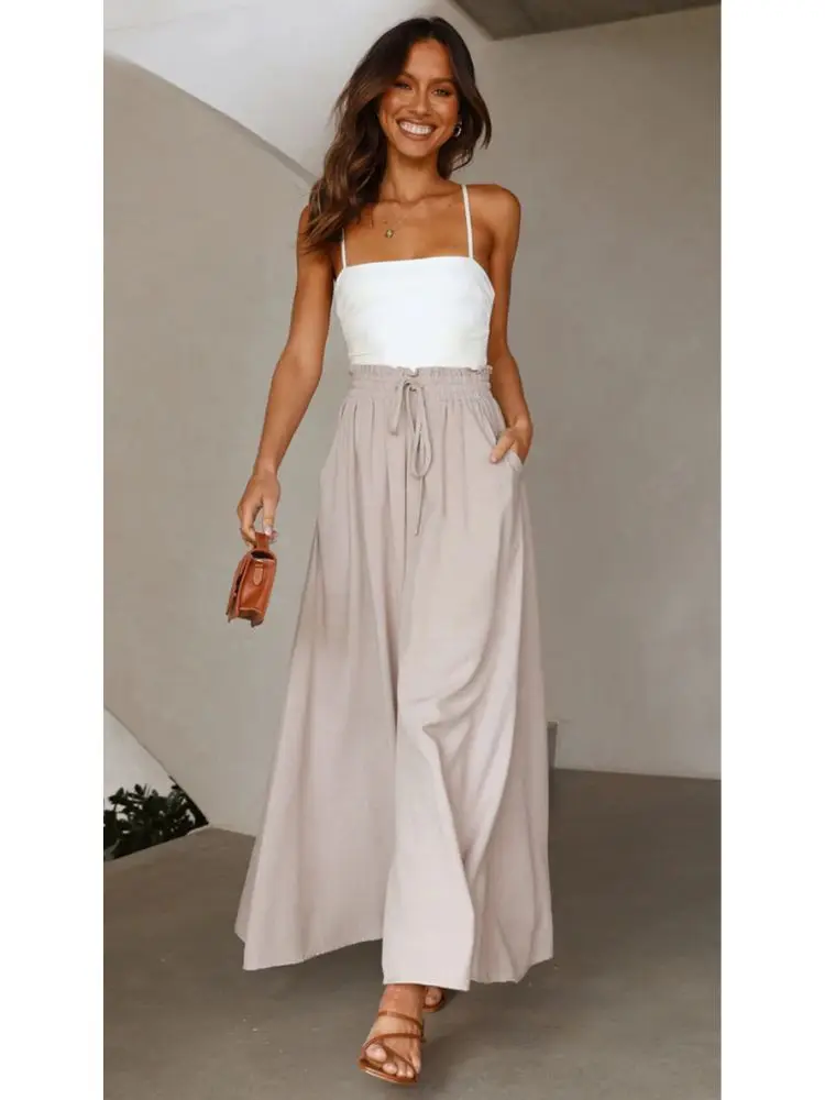 Wide Leg Pants for Women Loose Palazzo High Elastic Smocked Paper Casual Lounge Culottes Pants Solid Color Trousers