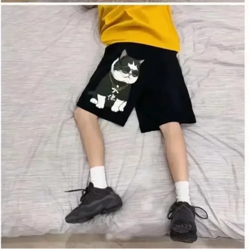 M-5XL Summer Men's Hip-hop Cool Cat Printed Shorts Loose and Casual Student Instagram Trend Capris 3