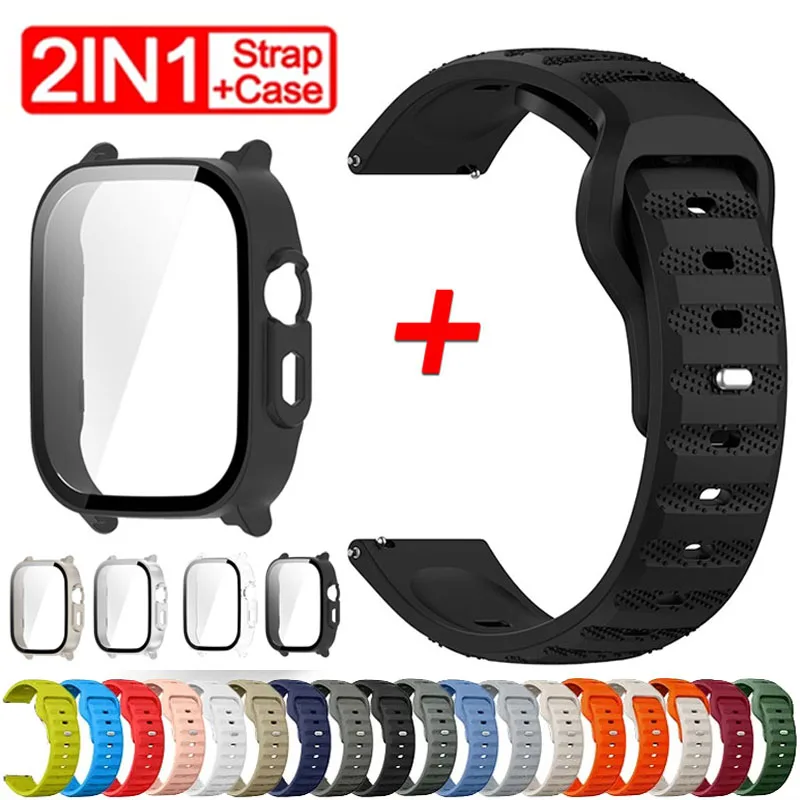 Silicone Strap and Tempered Glass Shell with Soft Bracelet Band for Smart Watch - Stylish Protective Accessories