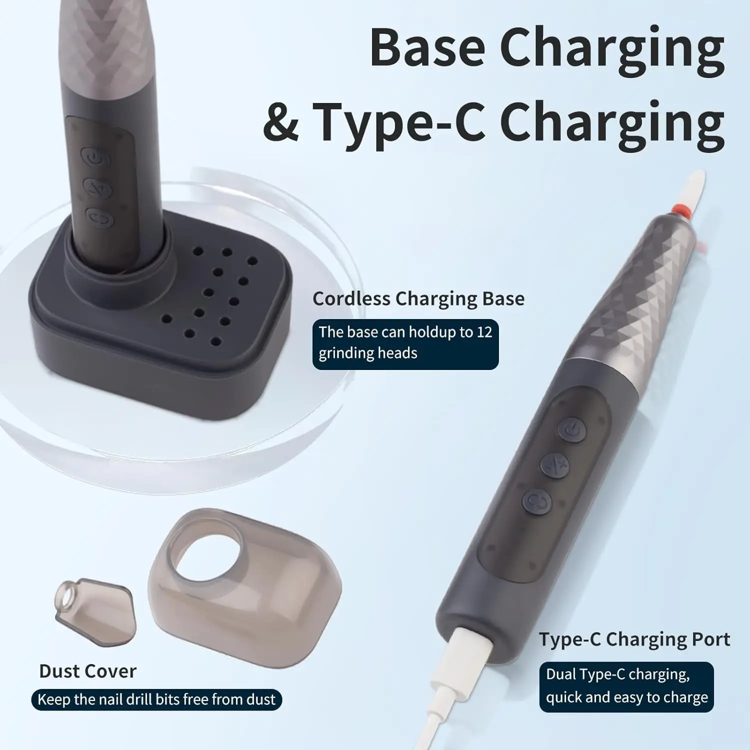 Electric Nail Drill Cordless Nail File Manicure Pedicure Kit for Acrylic Gel Nails Professional Nail Grinder for Home Salon Use