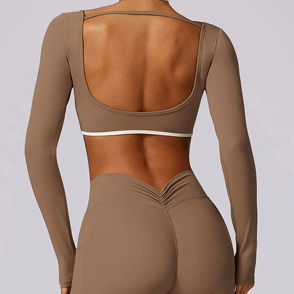 Women's Long Sleeve Top Hollowing Out Yoga Shirts Running T-Shirt Workout Running Fitness Gym Sports Top Training Crop