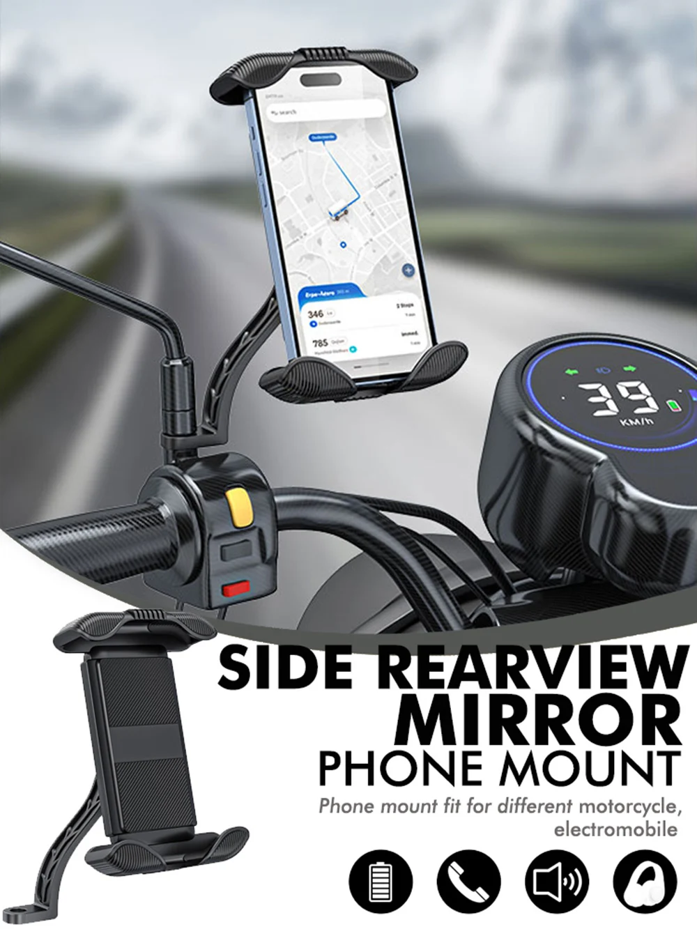 Rückspiegel Lenker Fahrrad Reiten Halterung Mountainbike Handy Halter Motorrad Halterung Outdoor Navigation Universal – Detail 1