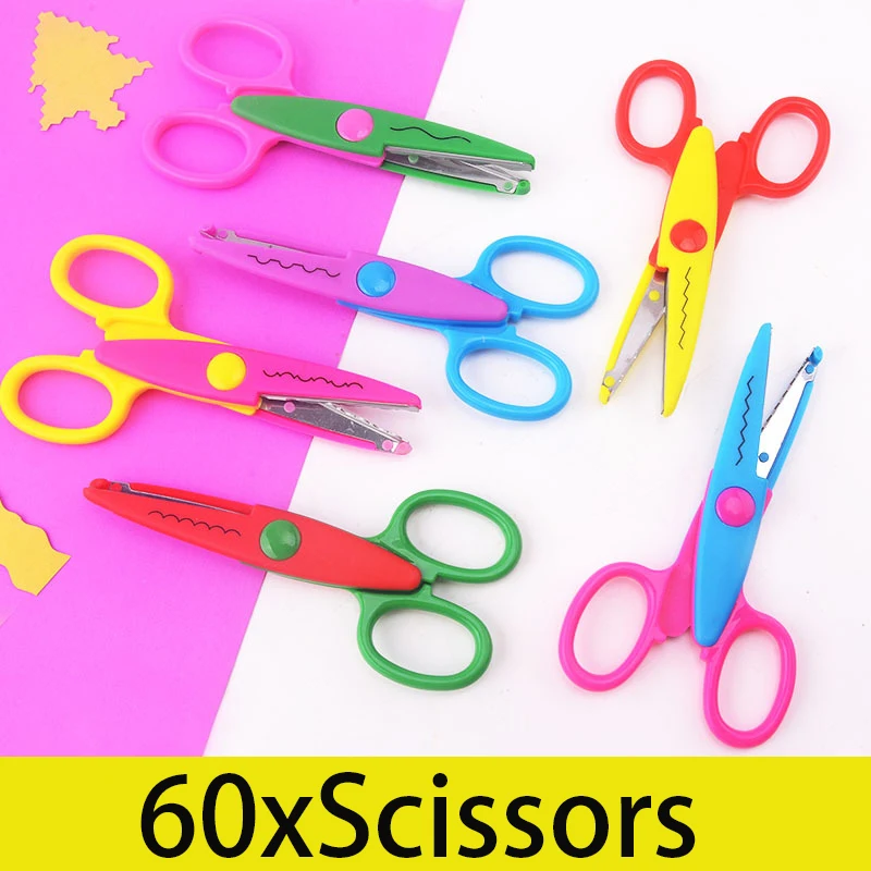 60pcs-paper-cut-lace-scissors-set-diy-photo-album-handmade-safety-children's-plastic-scissors