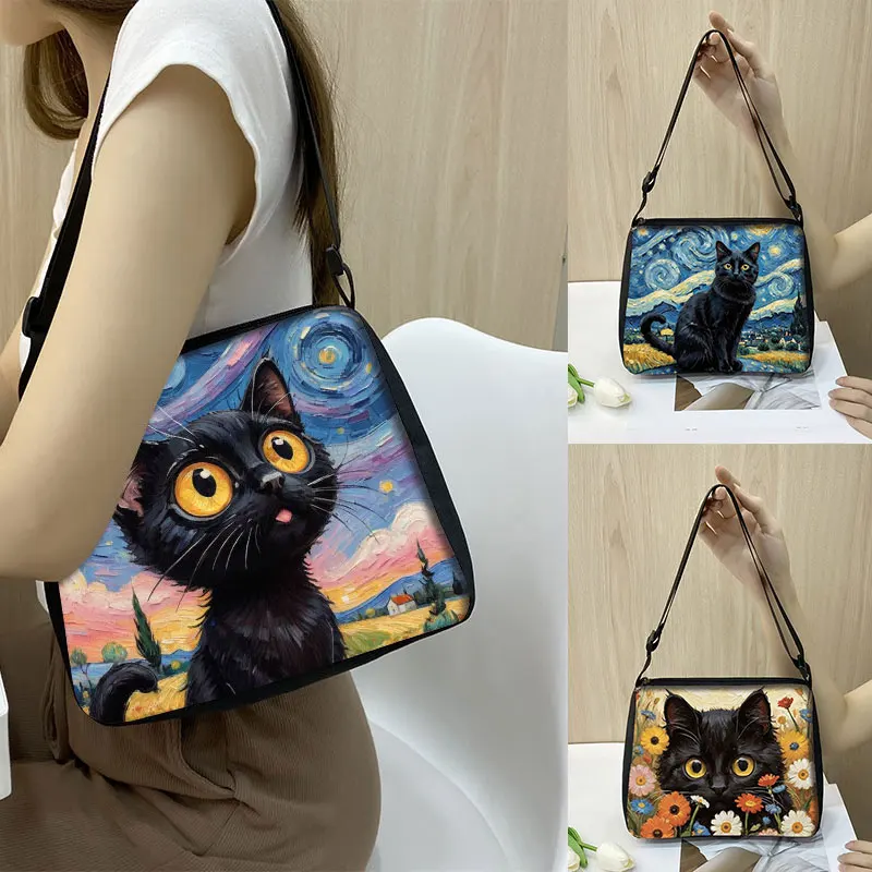 Van Gogh Starry Night Cat Tote Bag - Funny Siamese Cat Lover Gift Bag 16x16 Inches