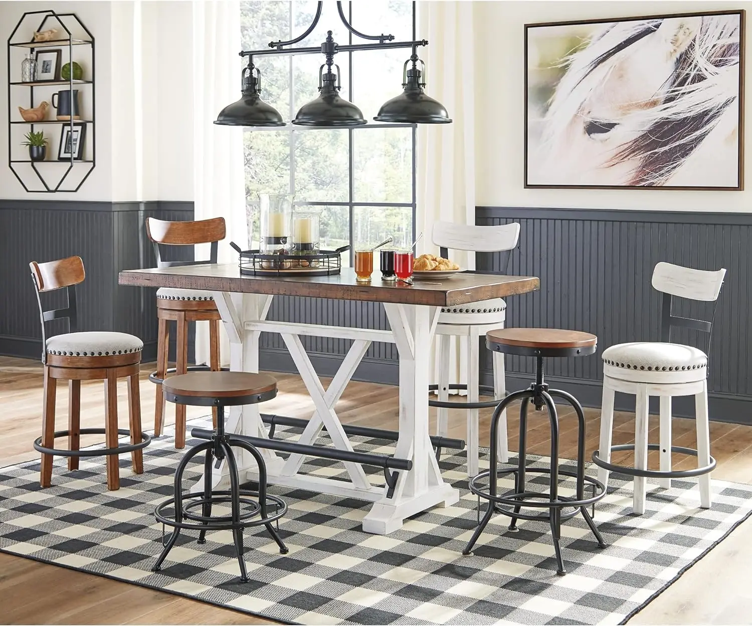 Signature Design by Ashley Rustic Farmhouse 36" Counter Height Dining Table, Brown & White