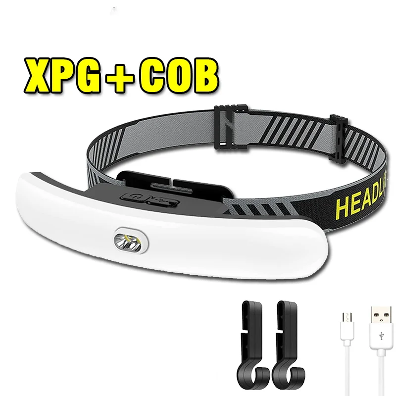 Large Floodlight LED COB Headlight USB Rechargeable Head mounted Strong Light Flashlight Camping Fishing Lights