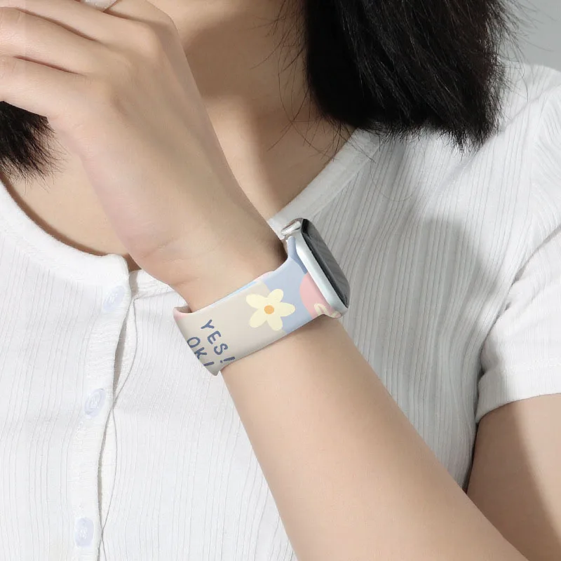 New Fashion Strap For Apple Watch Band 44mm 40mm 38mm 42 mm Printing Silicone Bracelet iWatch 7 6 SE 5 4 3 Accessories 41mm 45mm