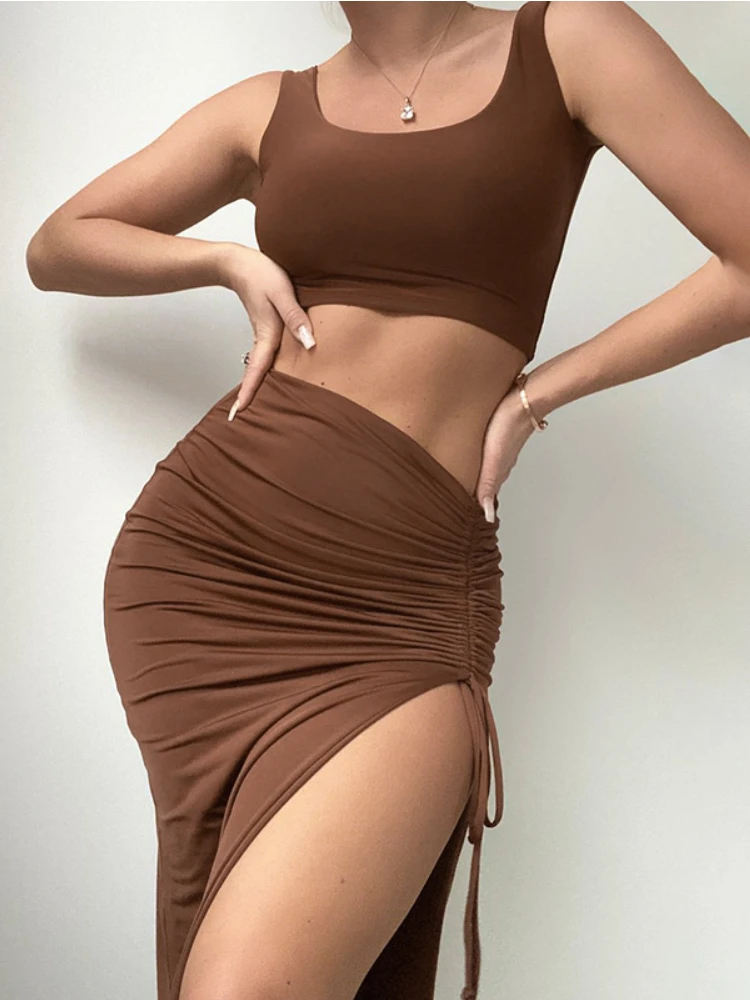 

Комплект из двух предметов для клуба, сексуальная одежда для гиару, комплект из топа и юбки асимметричного кроя, облегающий топ-труба, Праздничные комплекты одежды для модных женщин