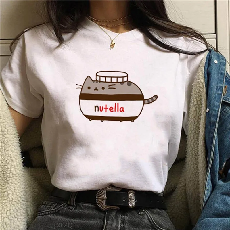 

2022 Nutella Print T Shirt Women 90s Harajuku Kawaii Fashion T-shirt Graphic Cute Cartoon Tshirt Korean Style Top Tees Female