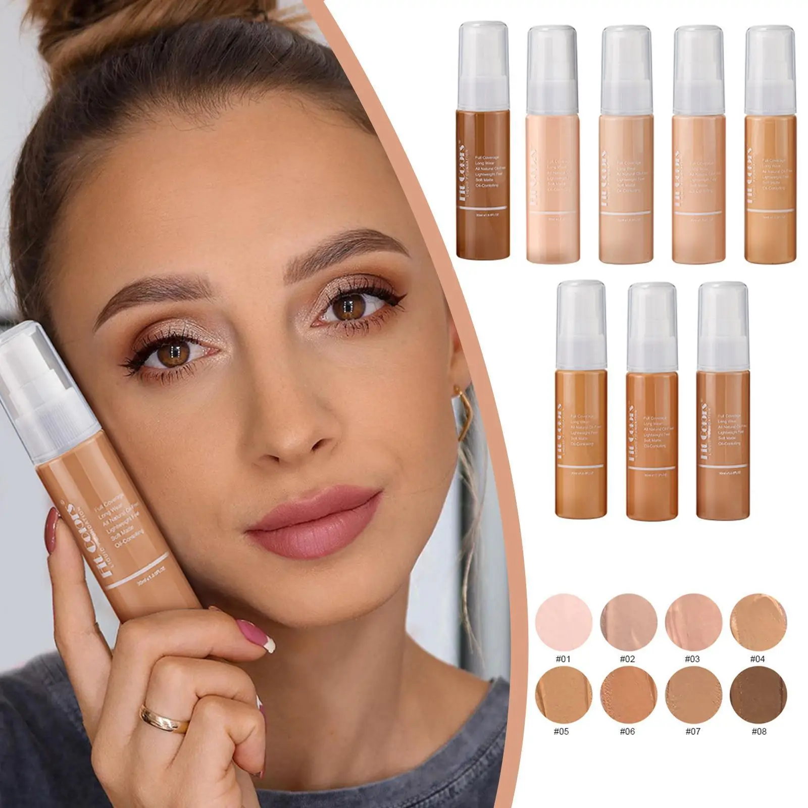 8Colors30MLLiquidFoundationMatteGoodSpreadingConcealer