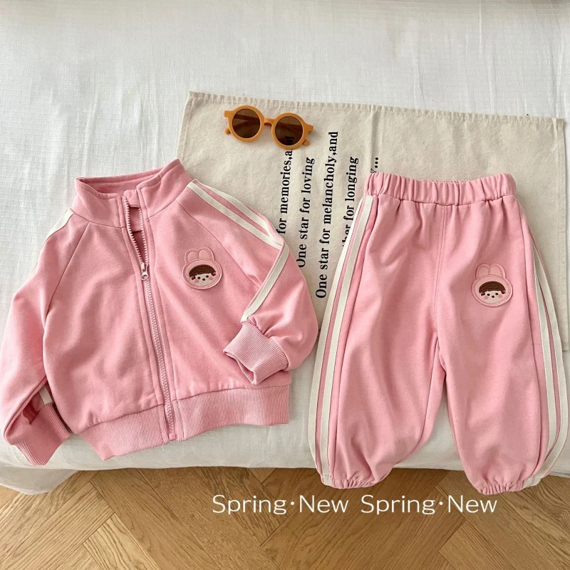 

Girls' Sports Suit0-5Spring Korean Children'S Clothing Baby Labeling Fashionable Jacket Sweatpants Two-Piece SetAT037