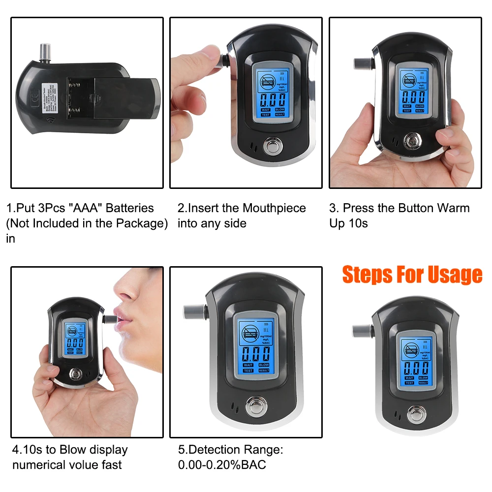 Digital Breath Alcohol Tester Breath Drunk Driving Analyzer AT6000 LCD Screen Mini