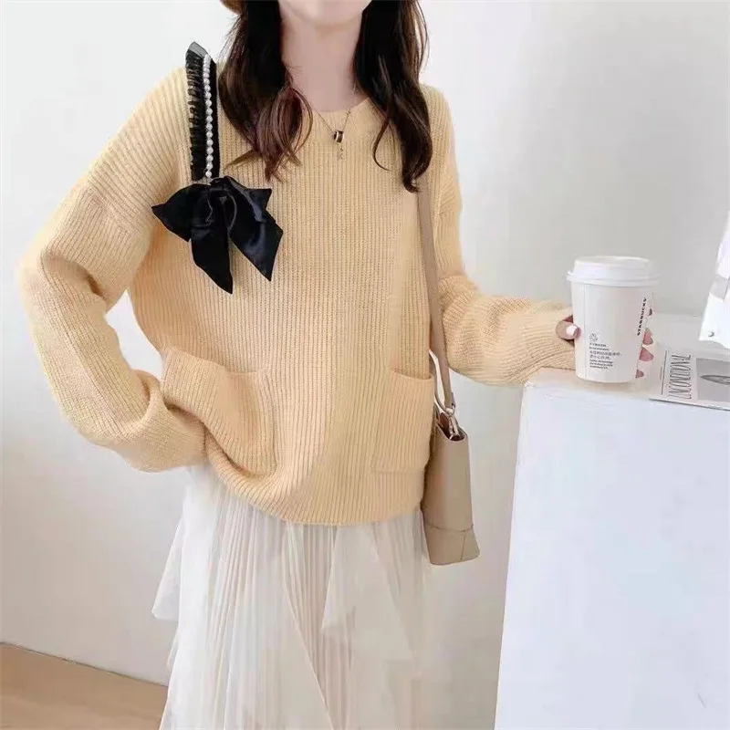 

Autumn and winter fashion tops Joker pullover women bow knit cardigan women
