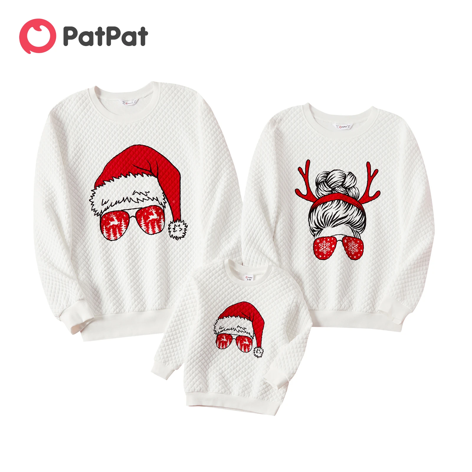 thumbnail image 2 of Sudadera con textura de manga larga a juego para toda la familia con estampado gráfico navideño de PatPat en color blanco, 2 of 5