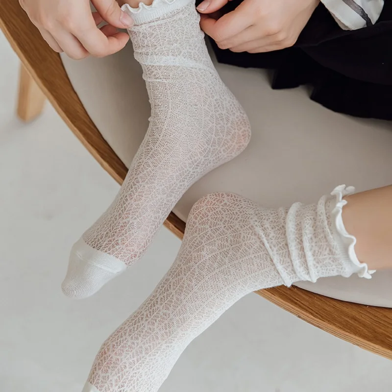 Spring Summer Women Socks Lady Long Lace Harajuku Ruffle Casual Sweet Kawaii Floral Breathable Lolita